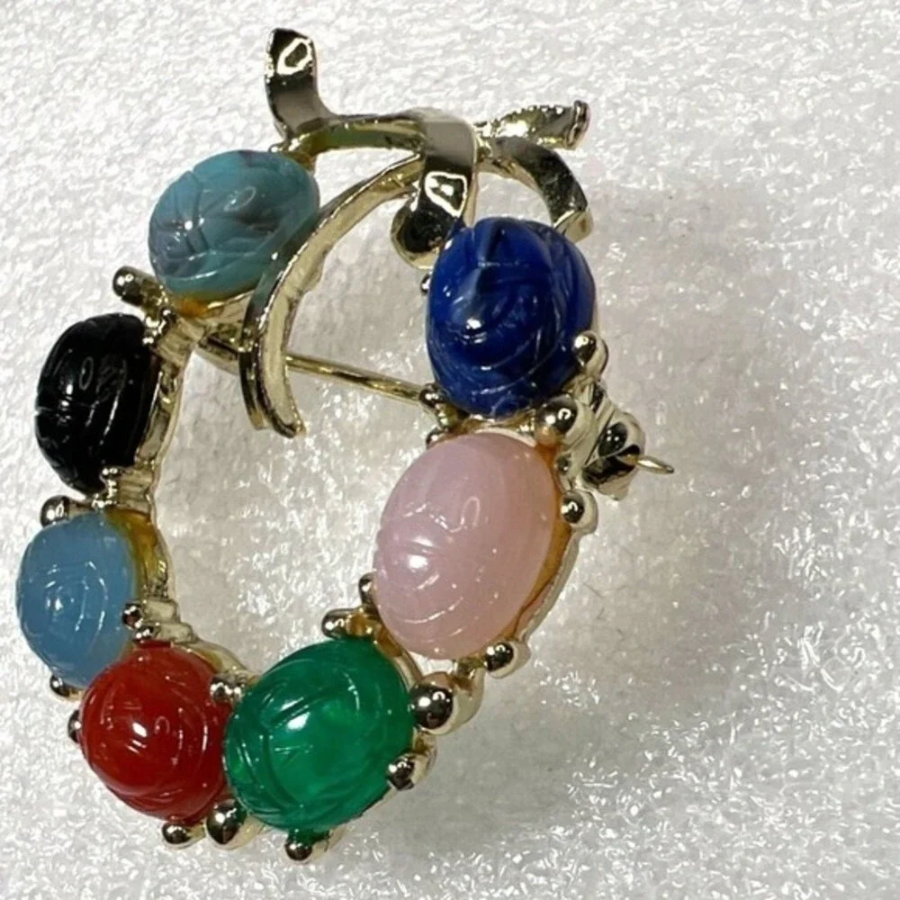 Vintage‎ Egyptian Revival Brooch Pin Scarab Multicolor Beetle Insects Gold Tone